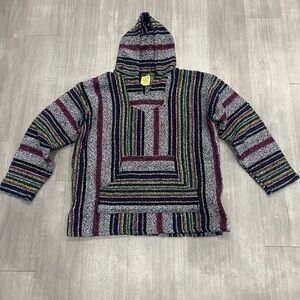 Franks Textiles Baja Hoodie Mexican Blanket Poncho Drug Rug Mexico Womens Large